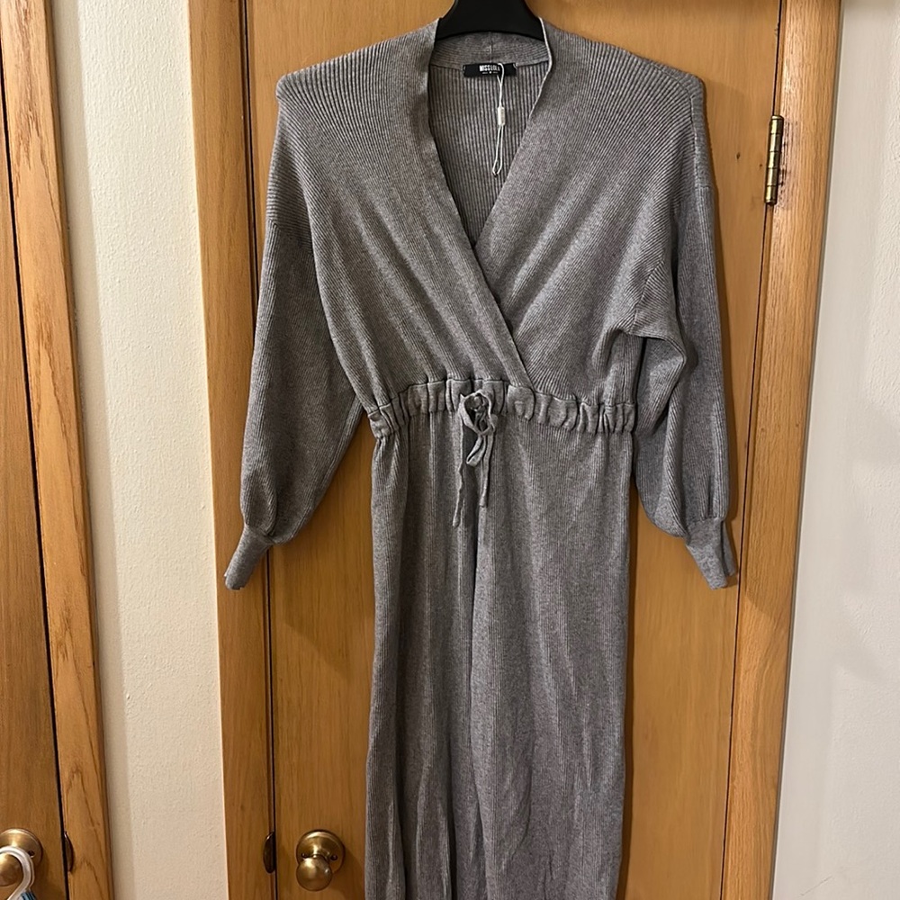 Miss Lola Women’s Ribbed Stretch Long Sleeve Jumpsuit New Gray Size Medium